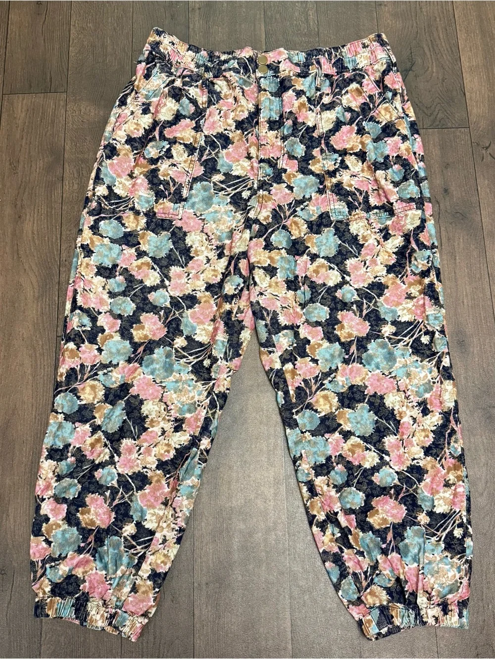 By Anthropologie Anisa Floral Corduroy Jogger Pants XL Whimsigoth Dark Boho